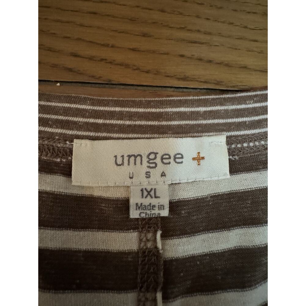 Umgee USA Women Size 1XL Brown White Striped Short Sleeve Linen Blend Bohemian - Picture 3 of 8